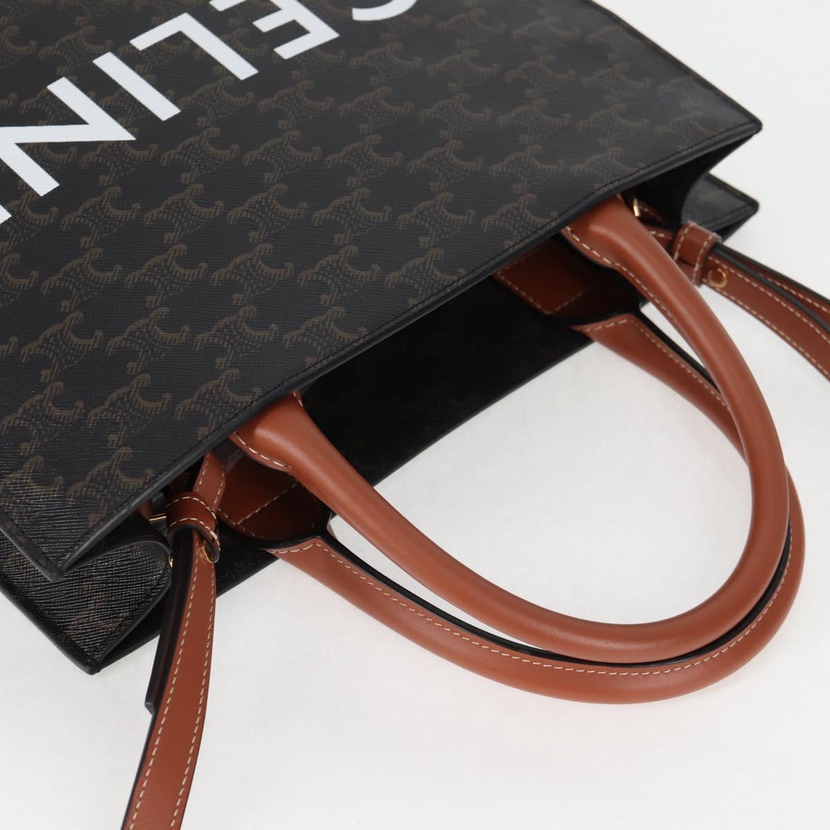 CELINE Triomphe Vertical Cabas Shoulder Bag PVC Leather Black Gold Auth nb491M