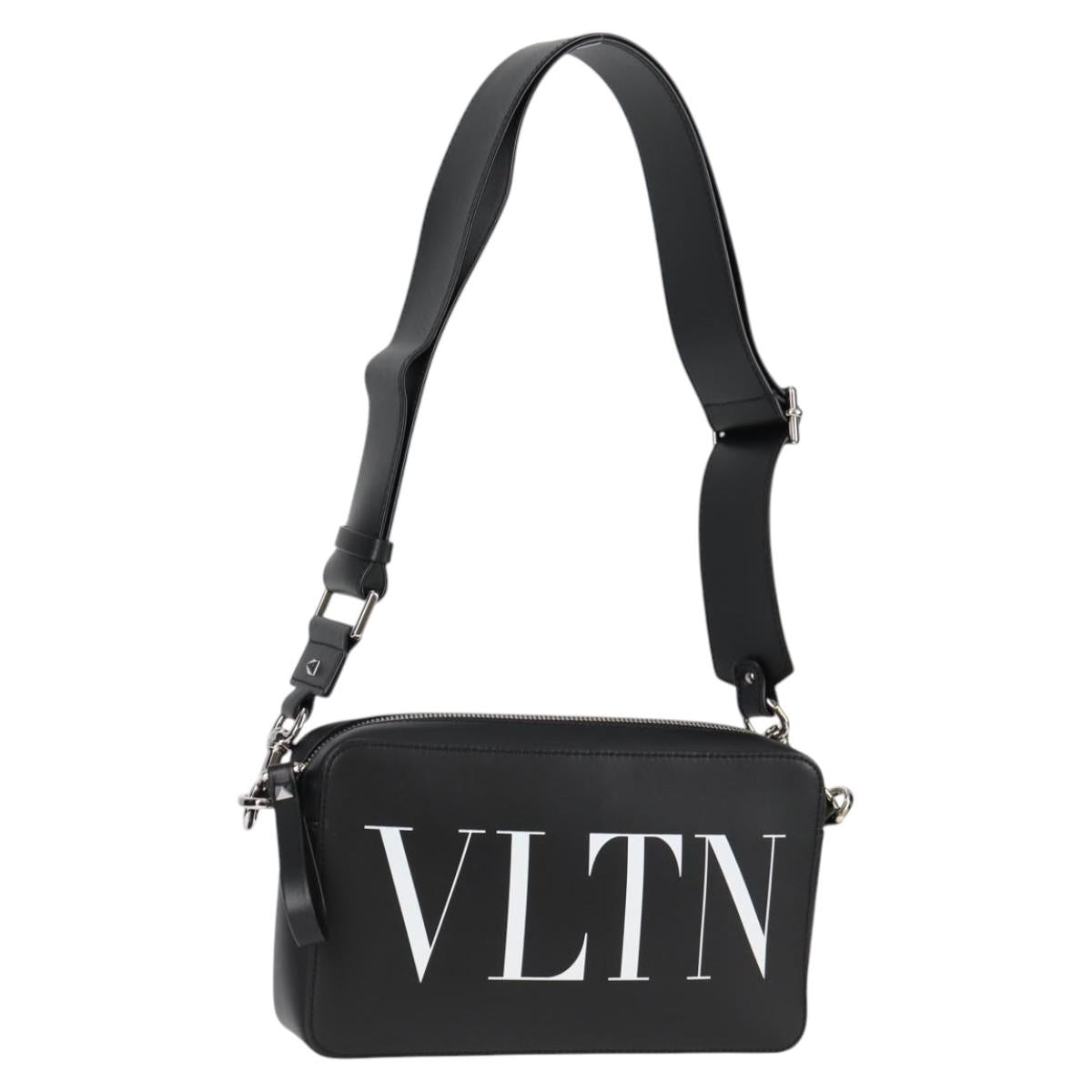 VALENTINO Shoulder Bag Leather Black Silver Auth nb493M