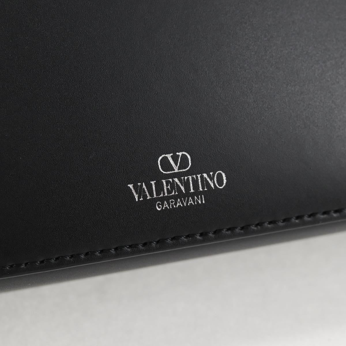 VALENTINO Shoulder Bag Leather Black Silver Auth nb493M