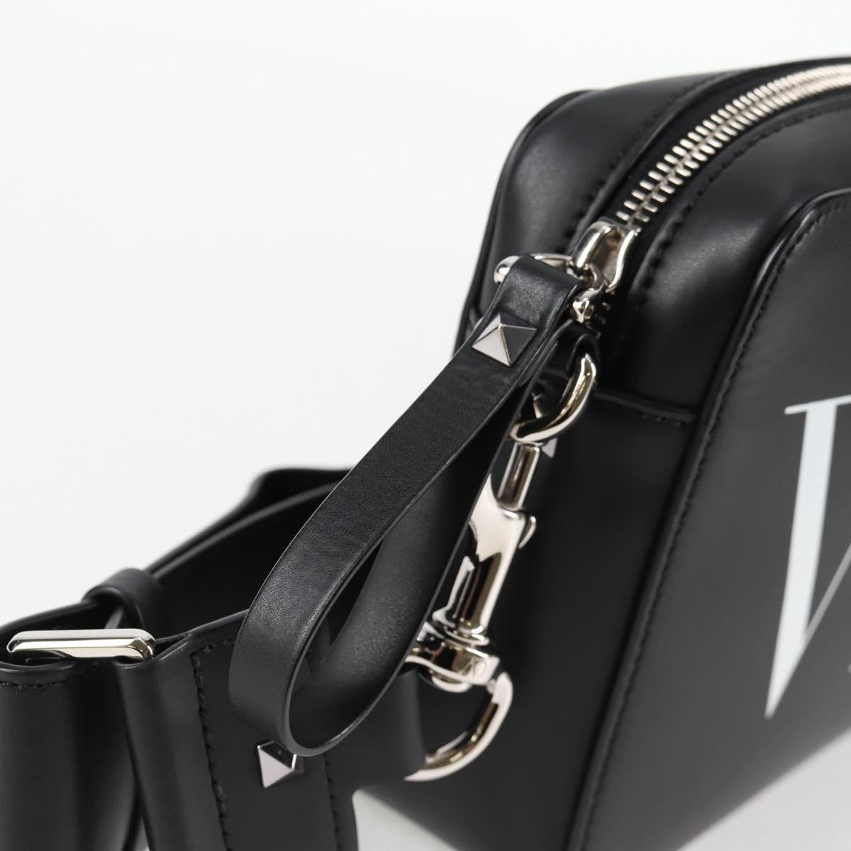 VALENTINO Shoulder Bag Leather Black Silver Auth nb493M