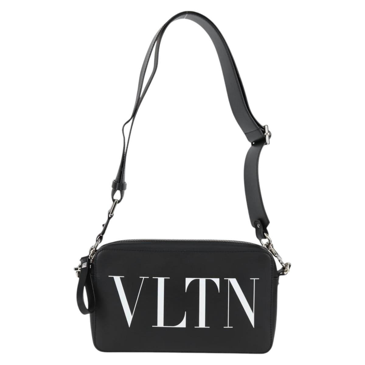 VALENTINO Shoulder Bag Leather Black Silver Auth nb493M