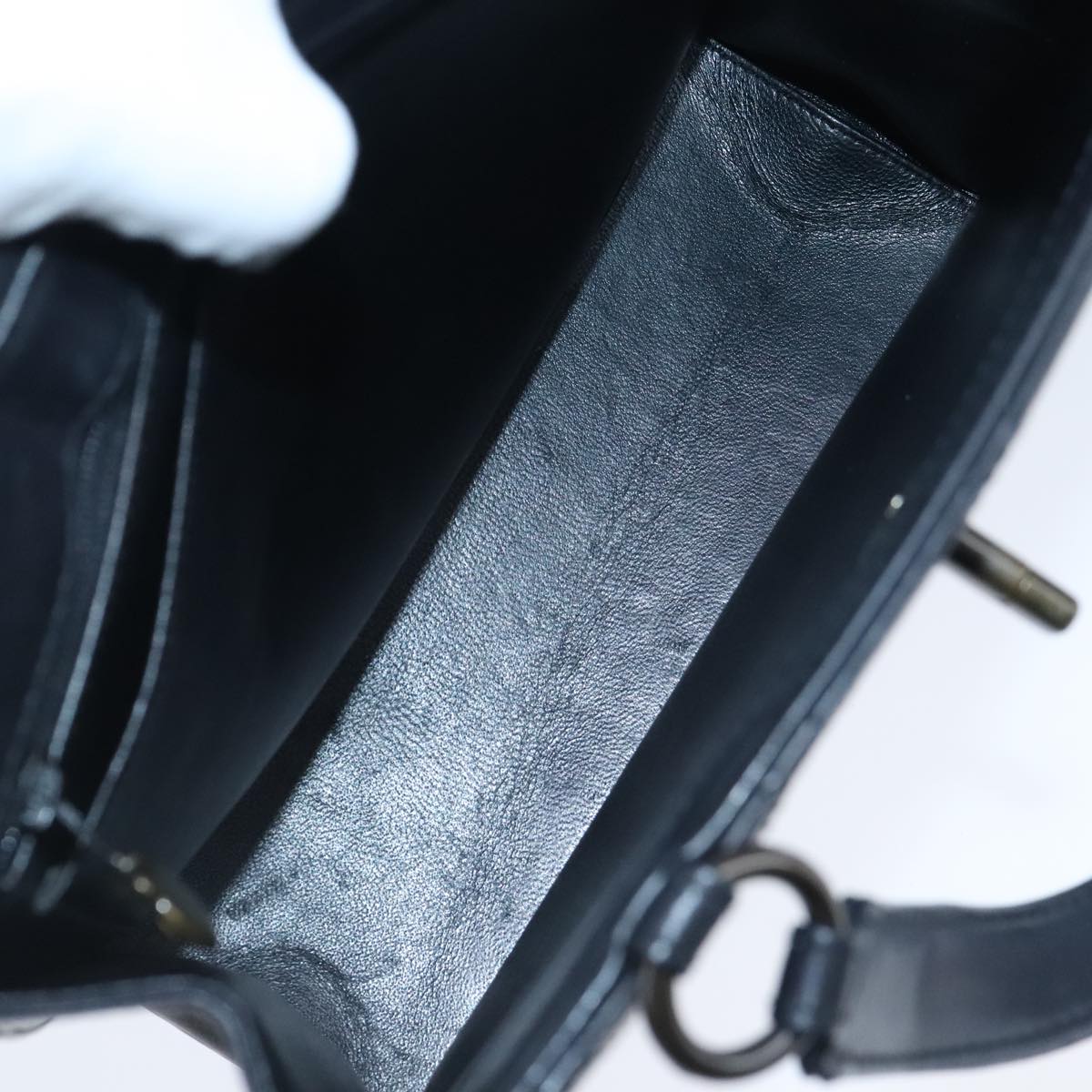 CHANEL Hand Bag Lamb Skin Black CC Auth PP003