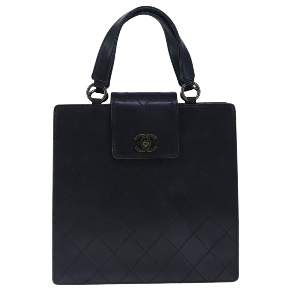 CHANEL Hand Bag Lamb Skin Black CC Auth PP003