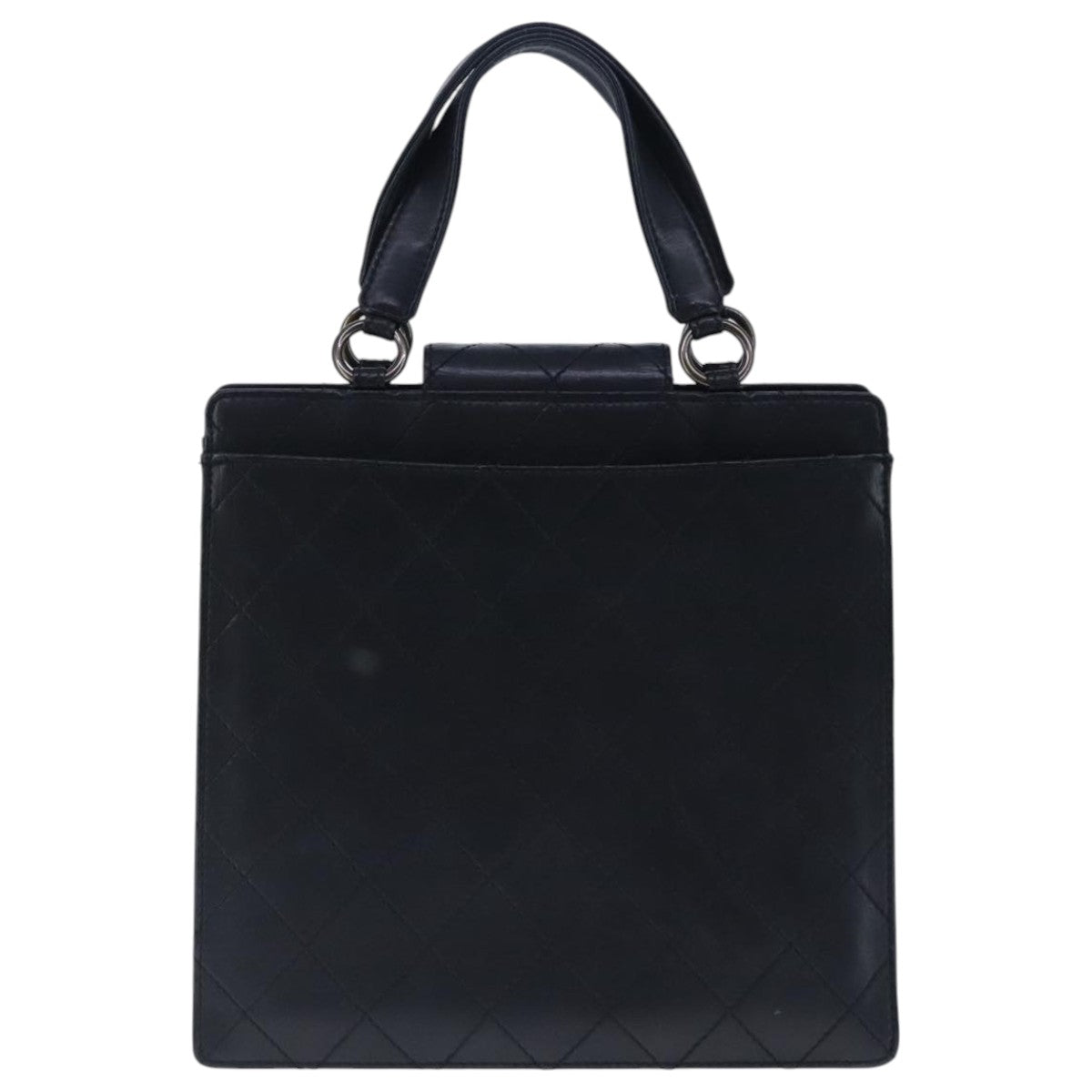 CHANEL Hand Bag Lamb Skin Black CC Auth PP003