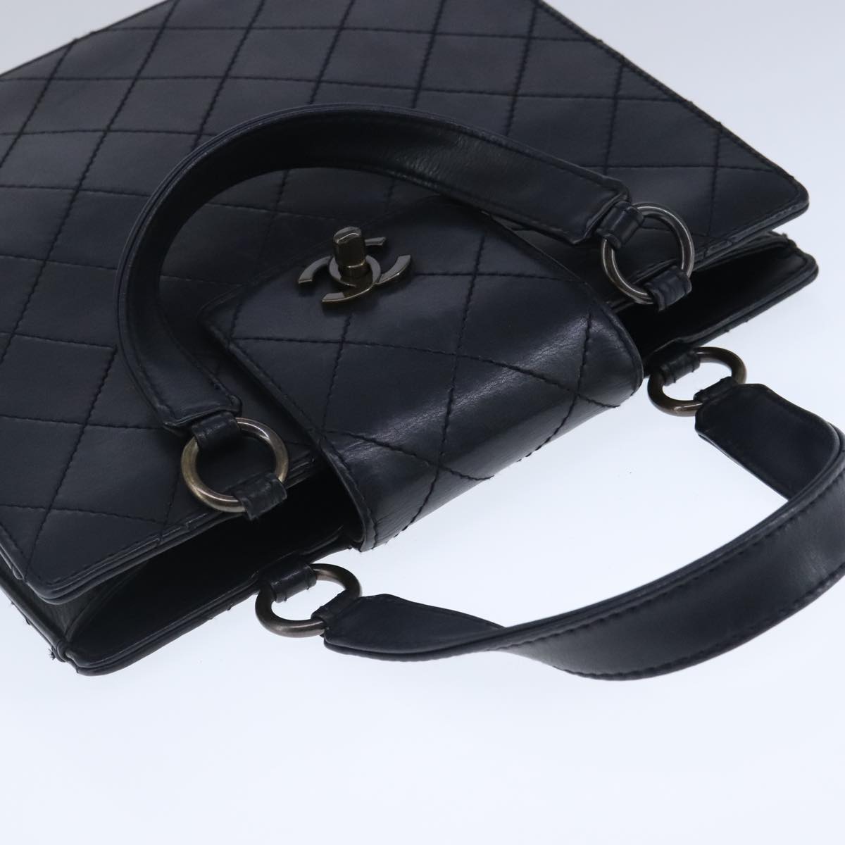 CHANEL Hand Bag Lamb Skin Black CC Auth PP003