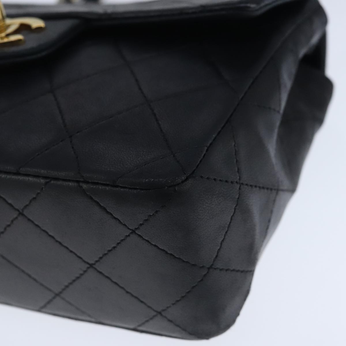 CHANEL Mini Materasse 17 Chain Hand Bag Lamb Skin Black Gold CC Auth PP027
