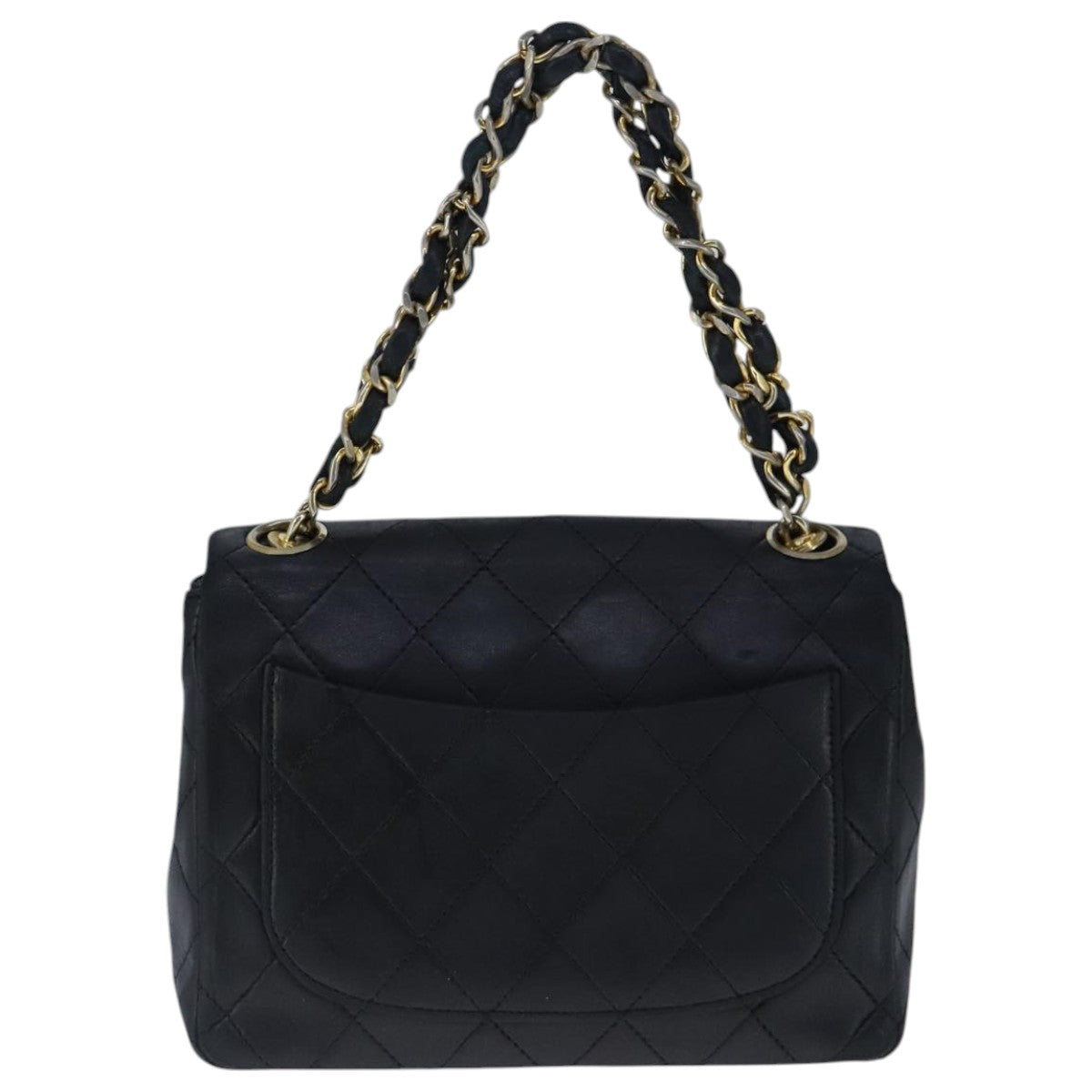 CHANEL Mini Materasse 17 Chain Hand Bag Lamb Skin Black Gold CC Auth PP027
