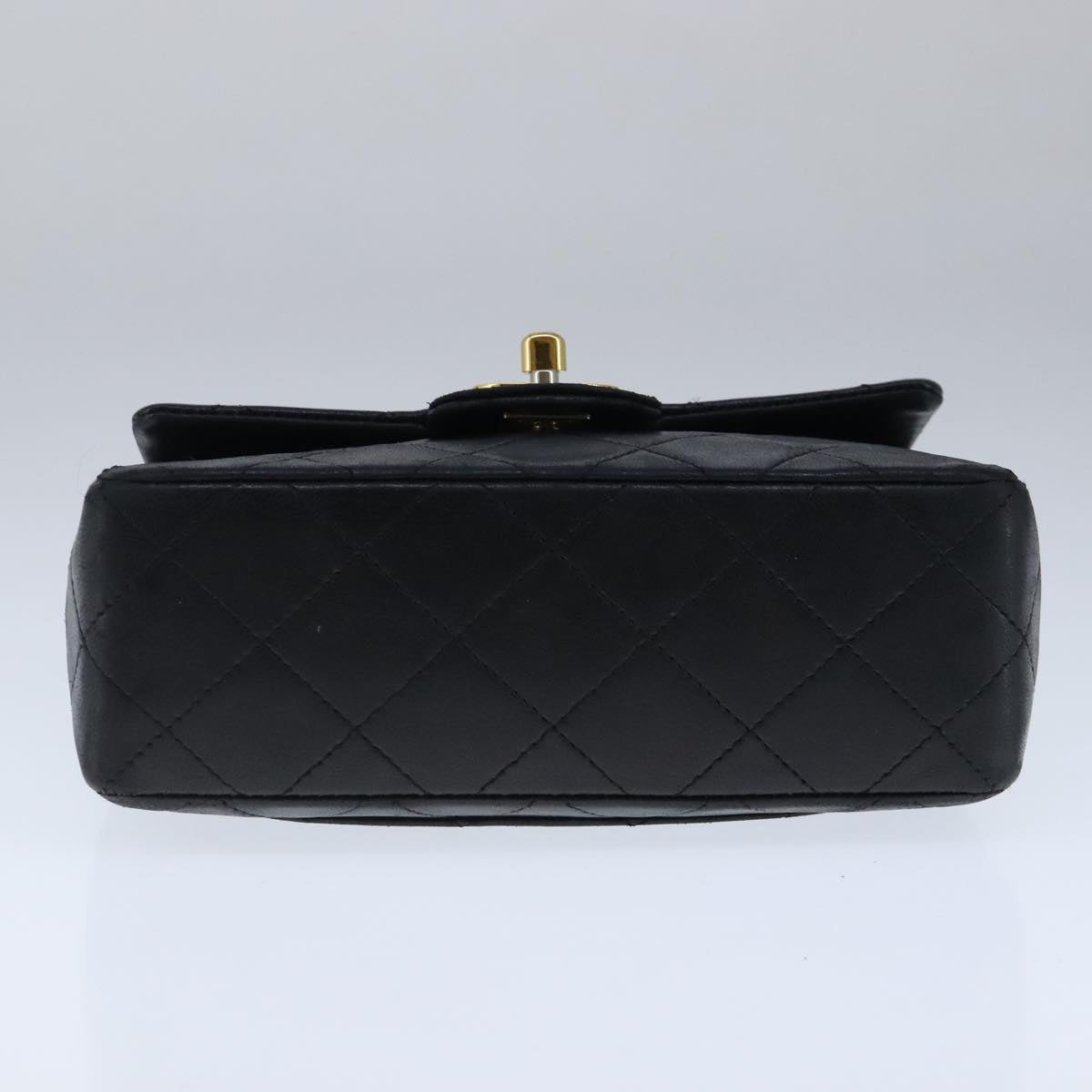 CHANEL Mini Materasse 17 Chain Hand Bag Lamb Skin Black Gold CC Auth PP027
