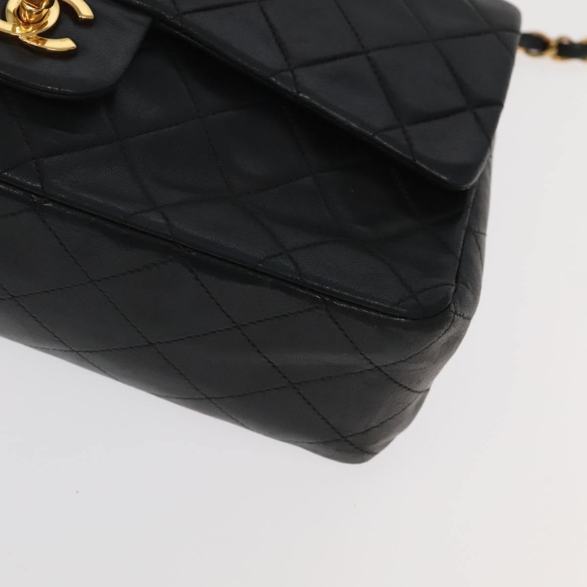 CHANEL Chain Matelasse 25 Shoulder Bag Lamb Skin Black Gold CC Auth PP032AV