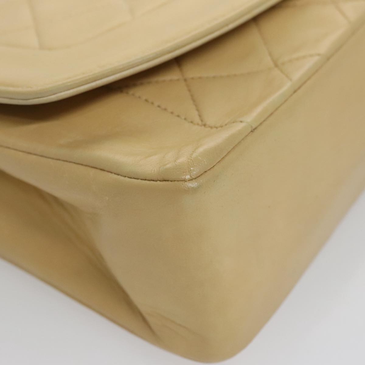 CHANEL Diana 25 Chain Shoulder Bag Lamb Skin Beige Gold CC Auth PP039