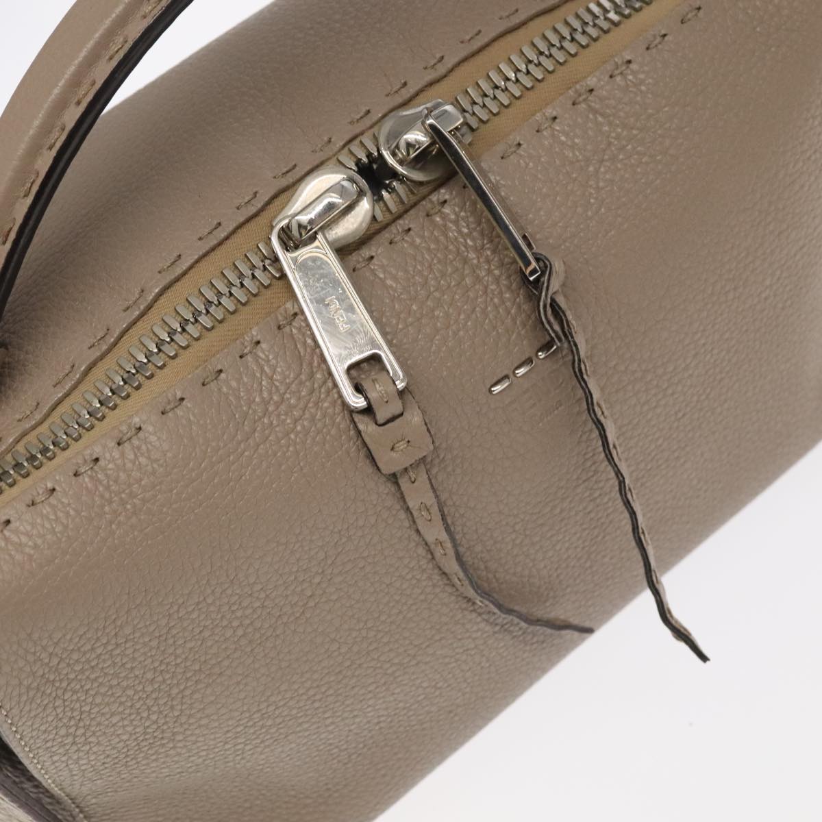 FENDI Hand Bag Leather 2way Gray Silver Auth PP053