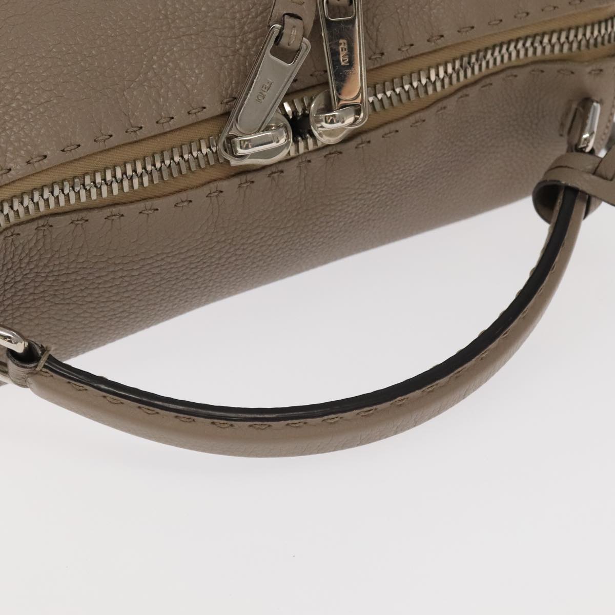 FENDI Hand Bag Leather 2way Gray Silver Auth PP053