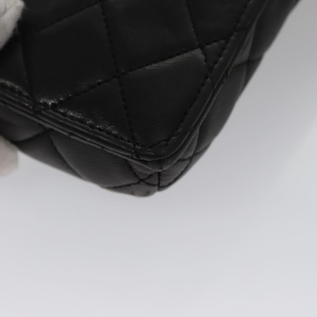 CHANEL Chain Pouch Lamb Skin Black CC Auth PP059