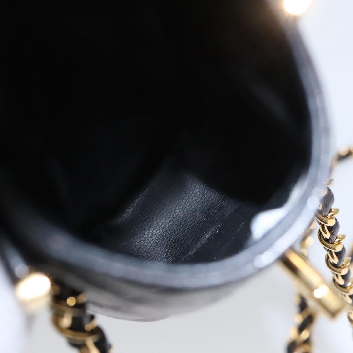 CHANEL Chain Pouch Lamb Skin Black CC Auth PP059