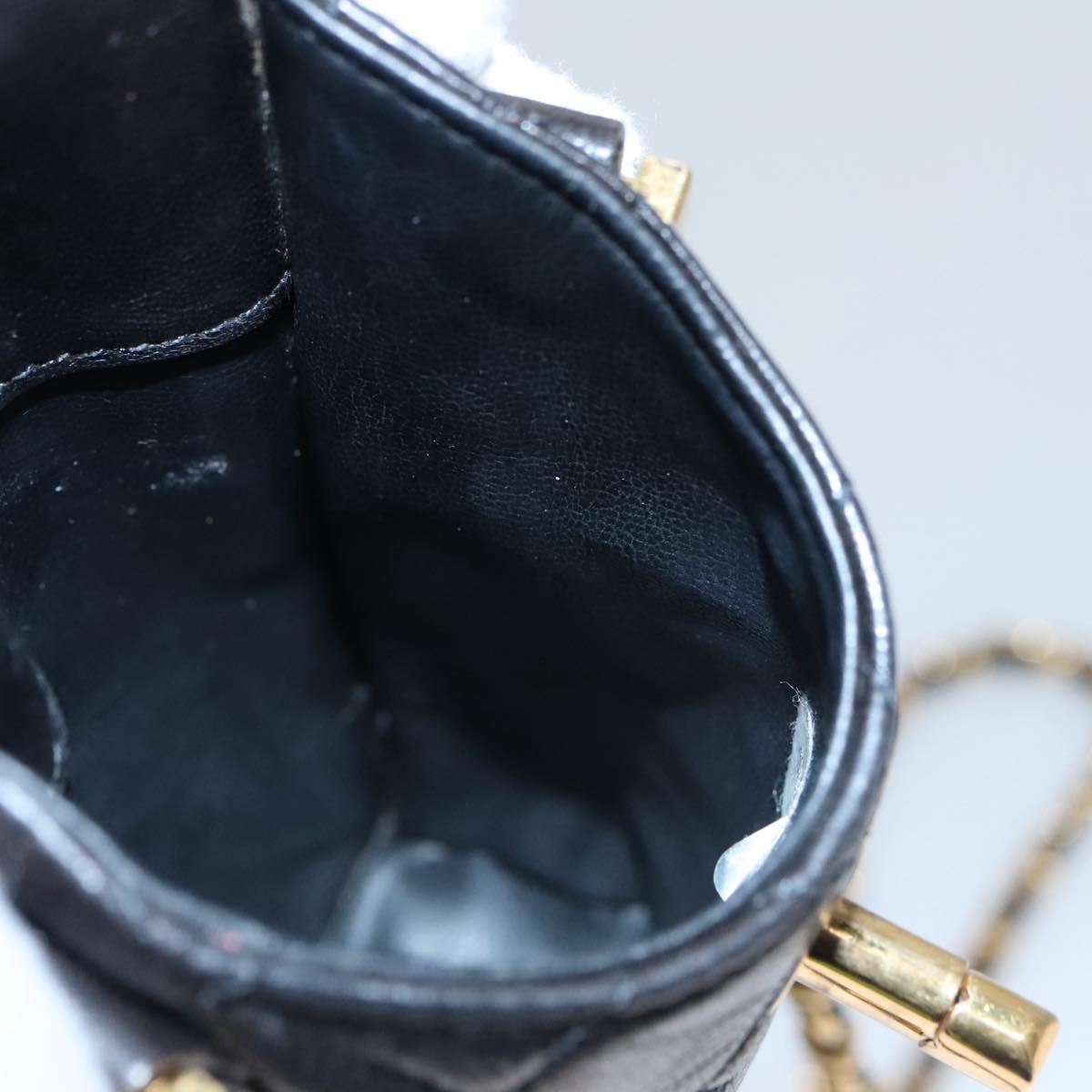 CHANEL Chain Pouch Lamb Skin Black CC Auth PP059