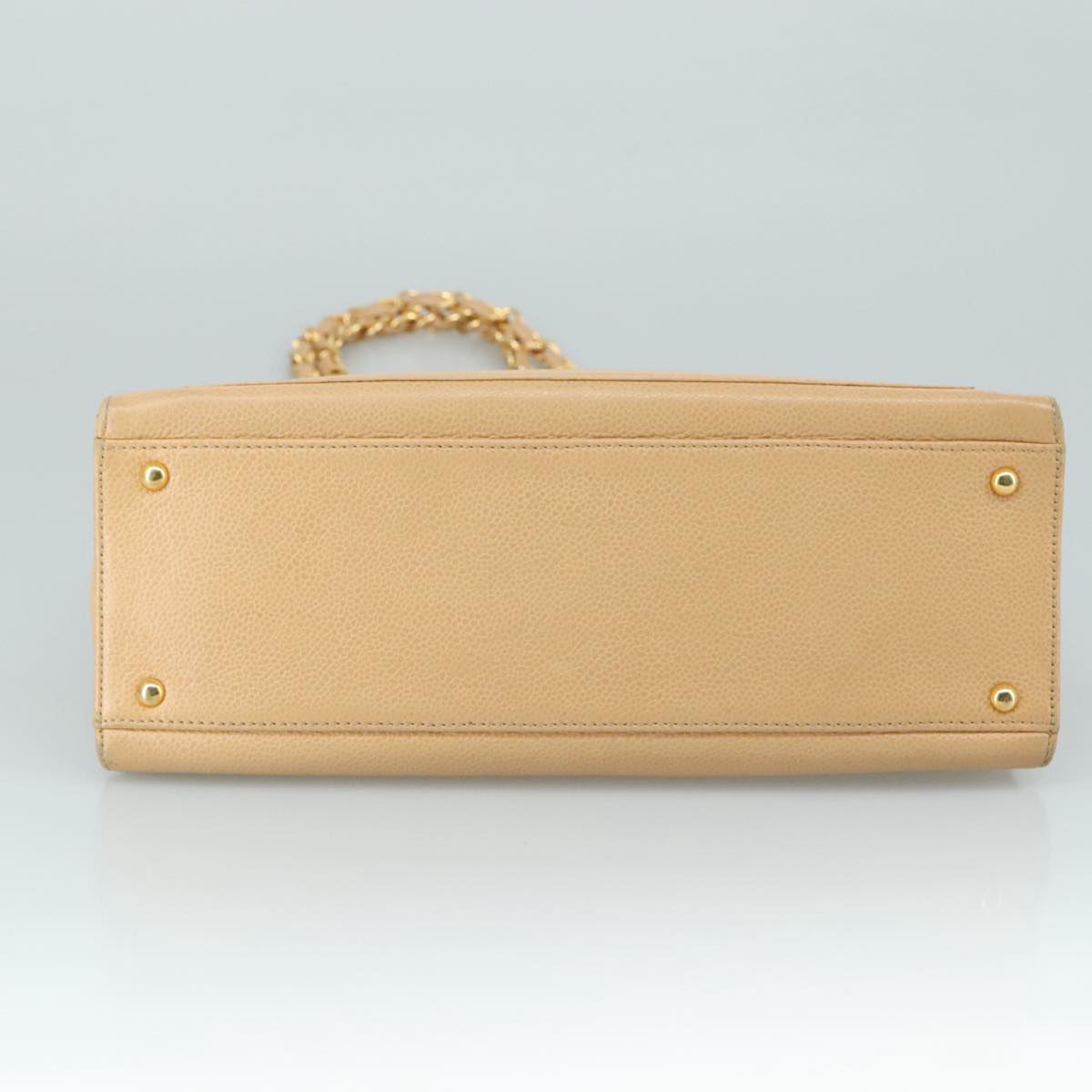 CHANEL Chain Shoulder Bag Caviar Skin Beige Gold CC Auth PP063V