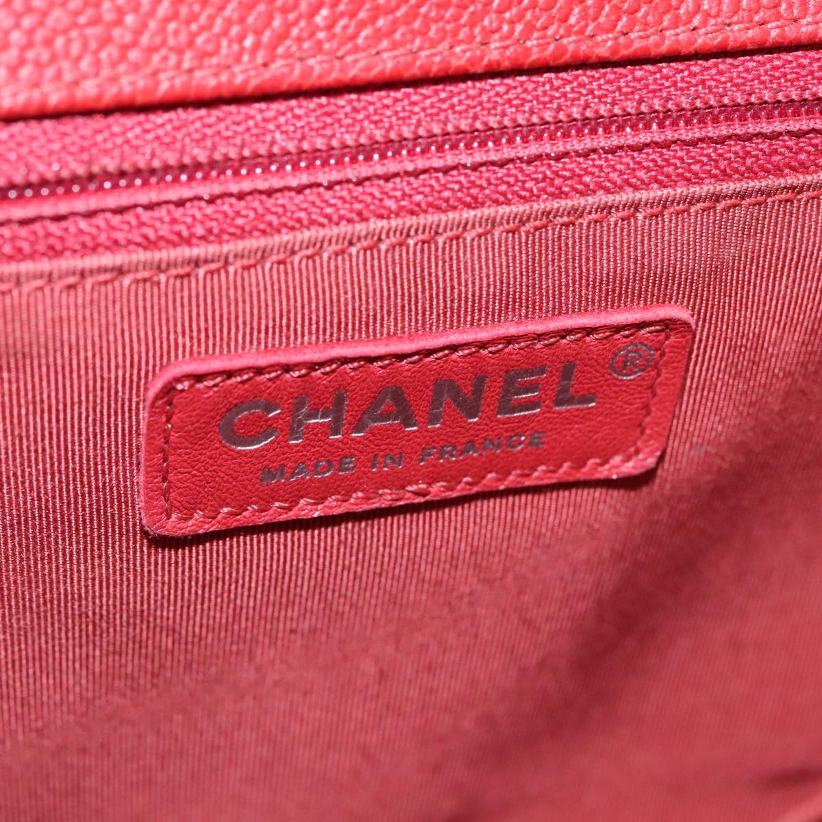 CHANEL Matelasse Chain Shoulder Bag Caviar Skin Red Gold CC Auth PP074