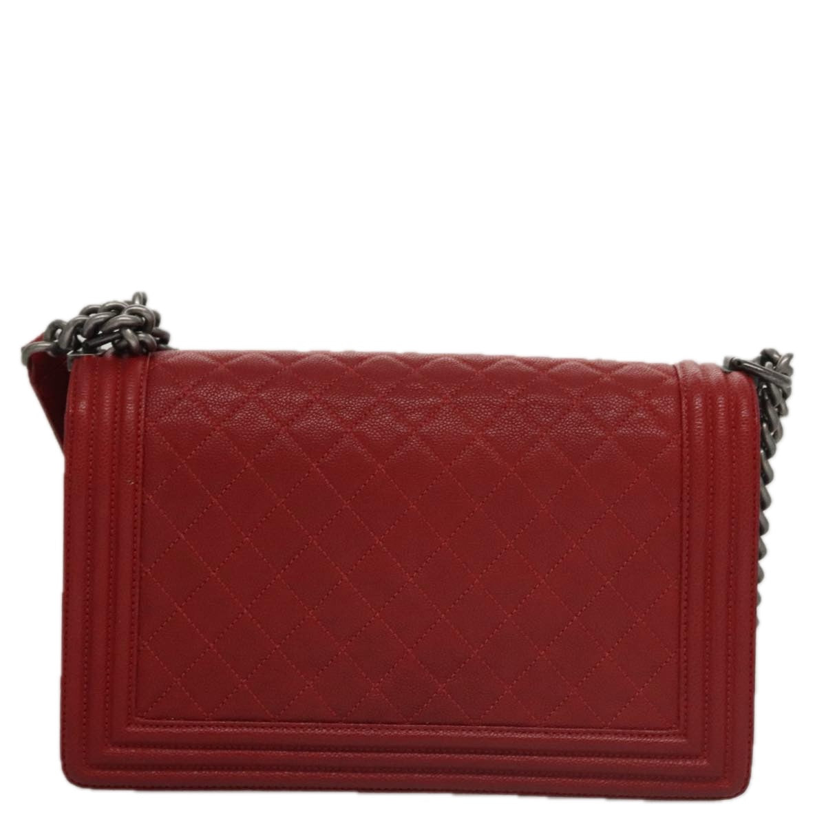 CHANEL Matelasse Chain Shoulder Bag Caviar Skin Red Gold CC Auth PP074