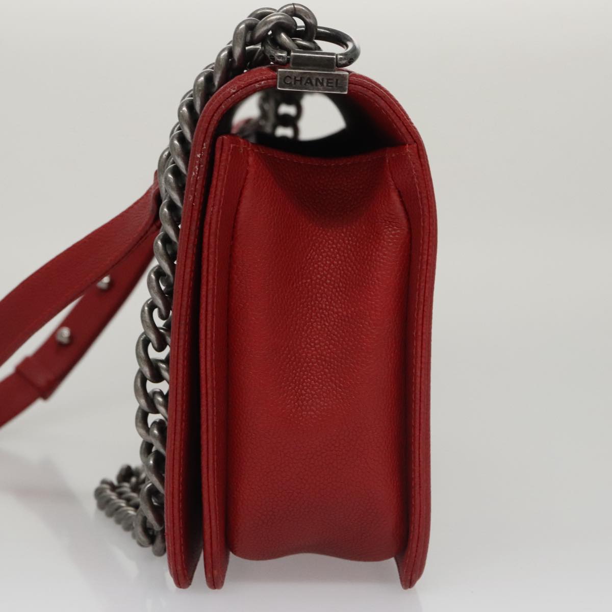 CHANEL Matelasse Chain Shoulder Bag Caviar Skin Red Gold CC Auth PP074