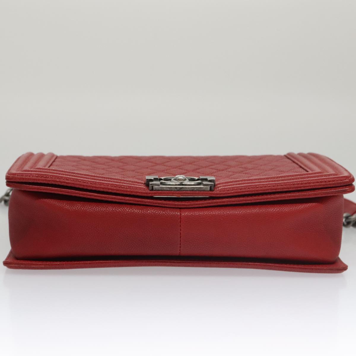 CHANEL Matelasse Chain Shoulder Bag Caviar Skin Red Gold CC Auth PP074