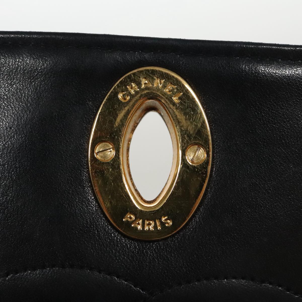 CHANEL Matelasse Chain Shoulder Bag Lamb Skin Black Gold CC Auth PP076