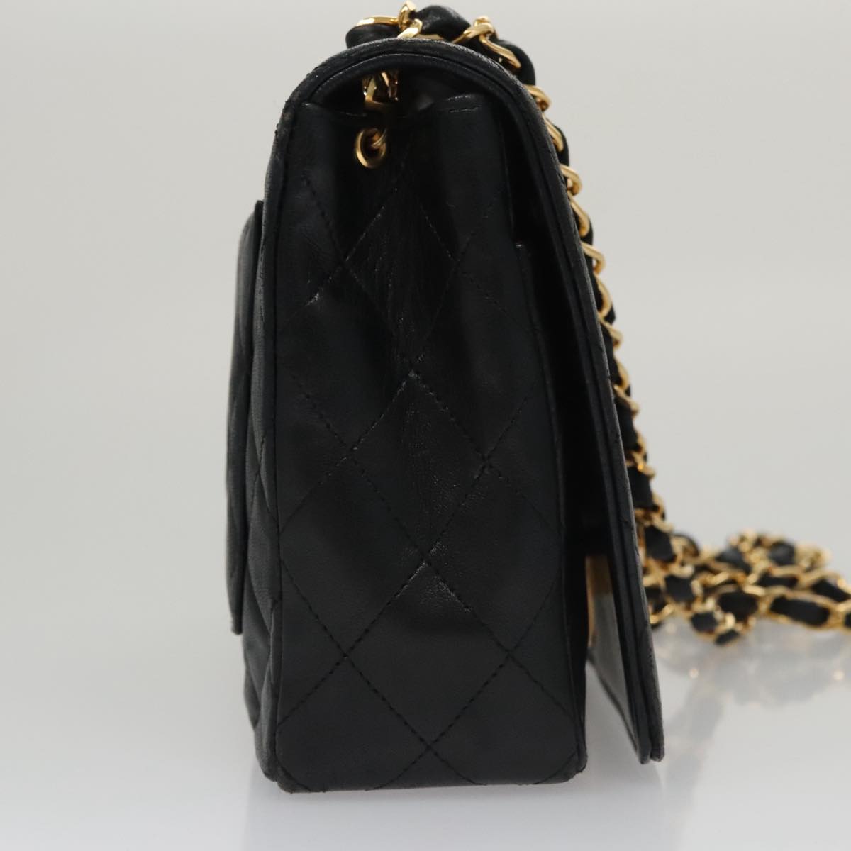 CHANEL Matelasse Chain Shoulder Bag Lamb Skin Black Gold CC Auth PP076