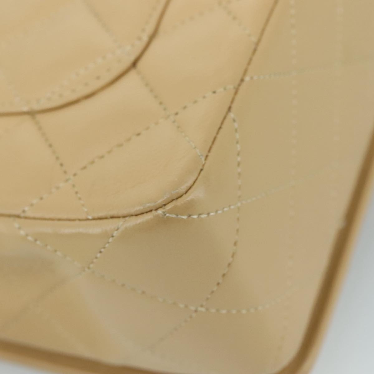 CHANEL Matelasse Chain Shoulder Bag Lamb Skin Beige Gold CC Auth PP077