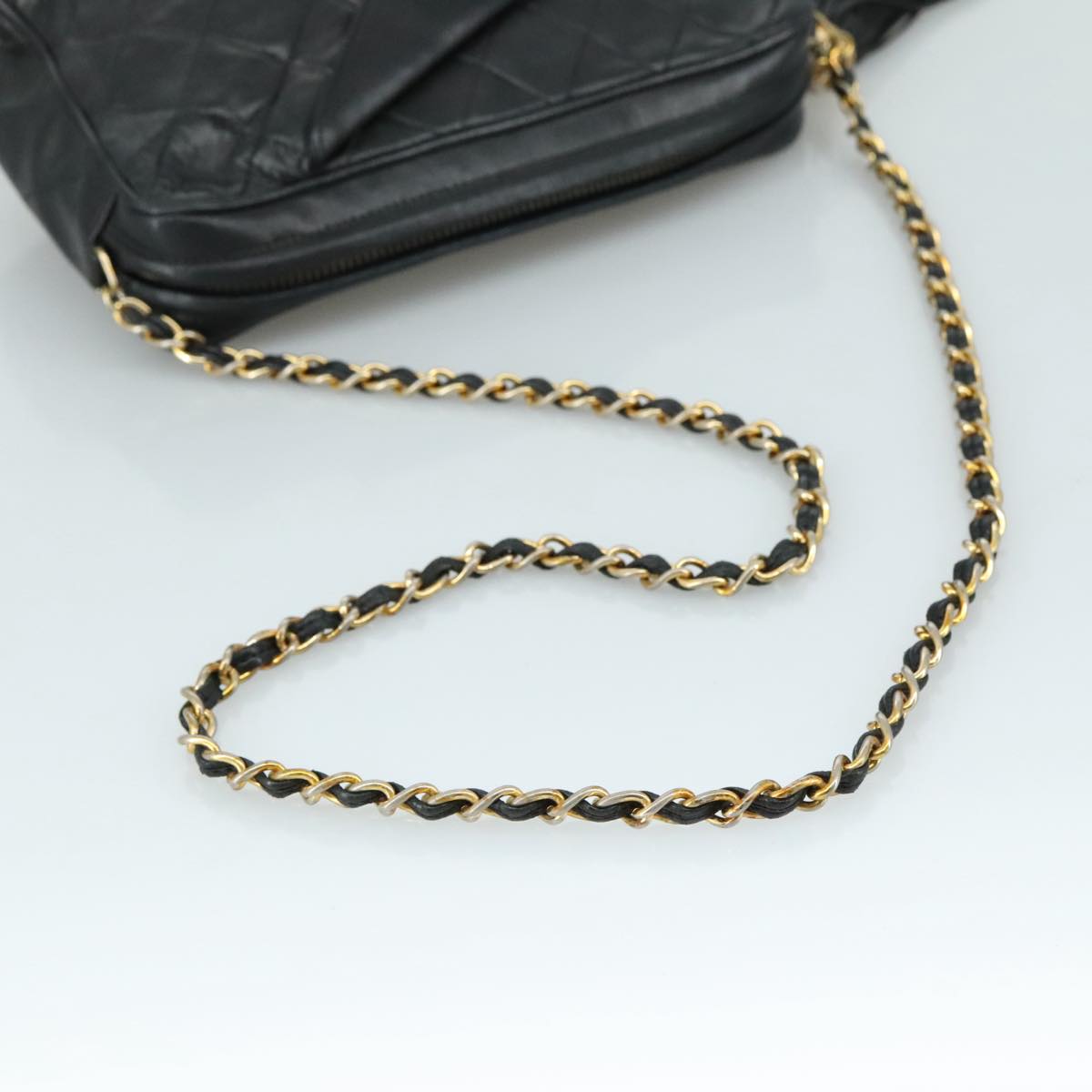 CHANEL Matelasse Chain Shoulder Bag Lamb Skin Black Gold CC Auth PP082