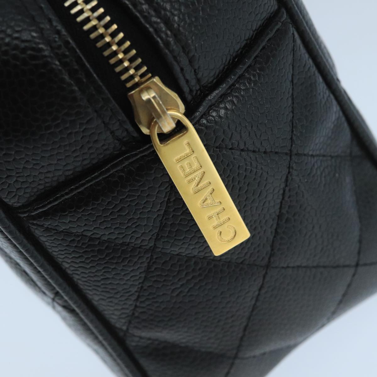 CHANEL Matelasse Hand Bag Caviar Skin Black CC Auth PP100A
