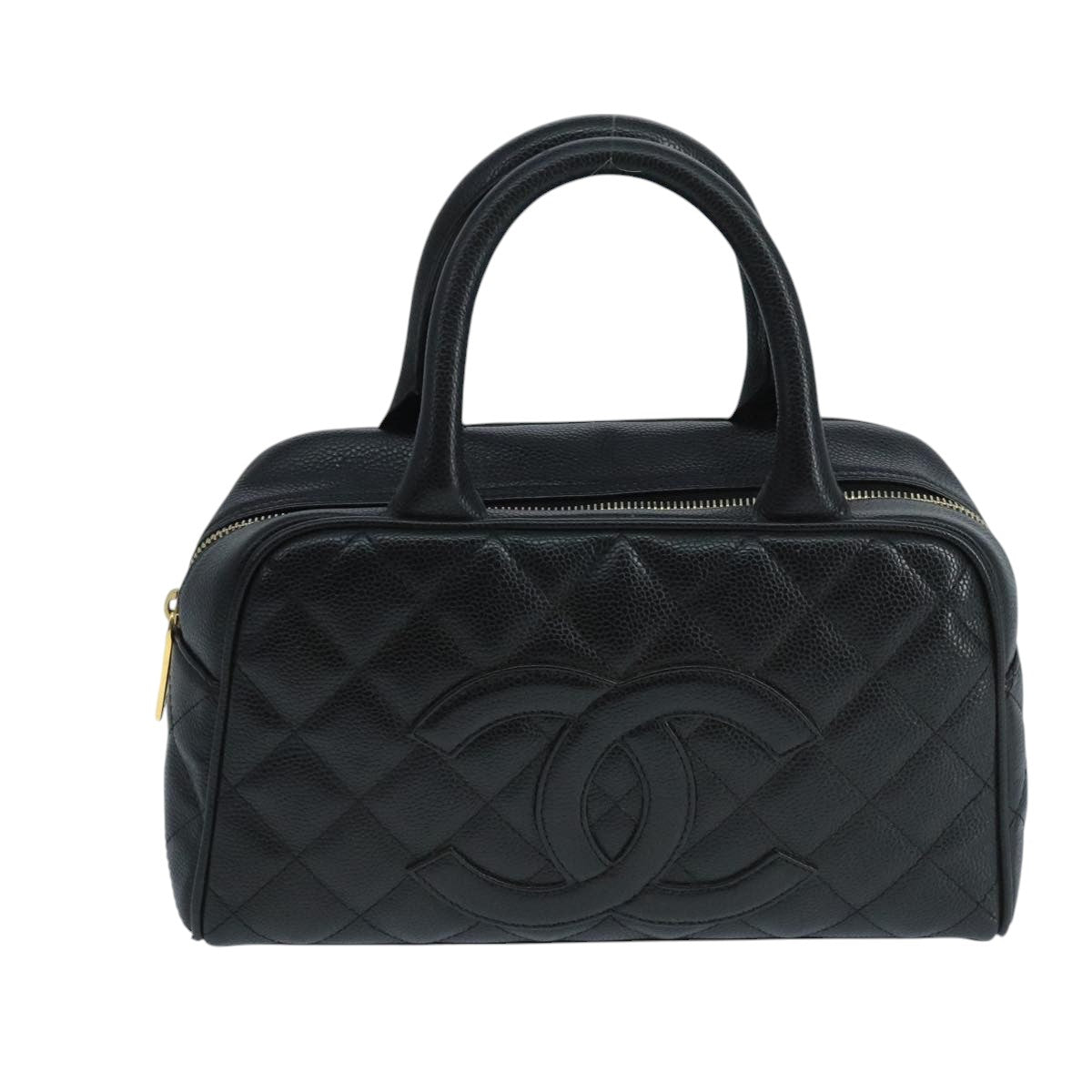 CHANEL Matelasse Hand Bag Caviar Skin Black CC Auth PP100A