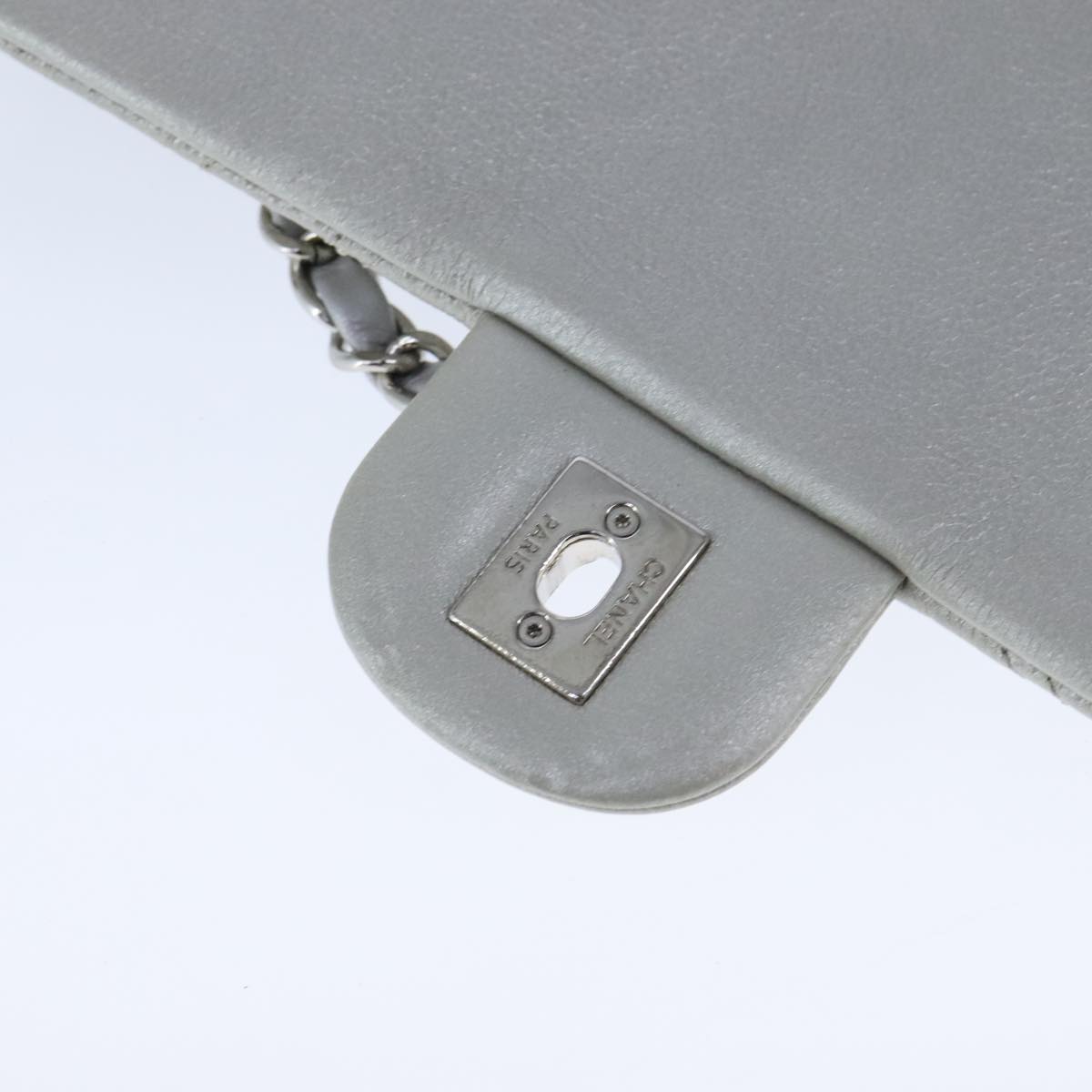 CHANEL Chain Shoulder Bag Leather Gray CC Auth PP141