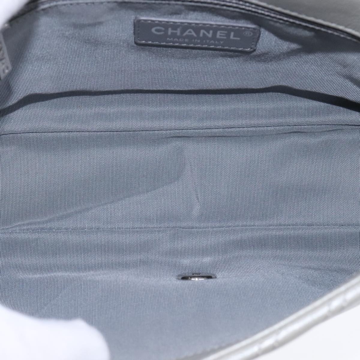 CHANEL Chain Shoulder Bag Leather Gray CC Auth PP141