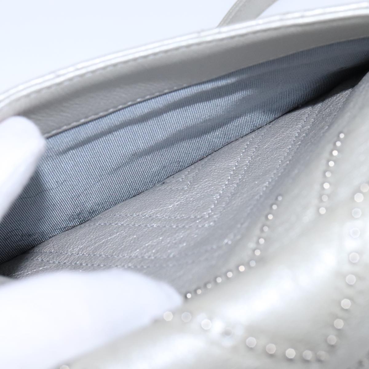 CHANEL Chain Shoulder Bag Leather Gray CC Auth PP141