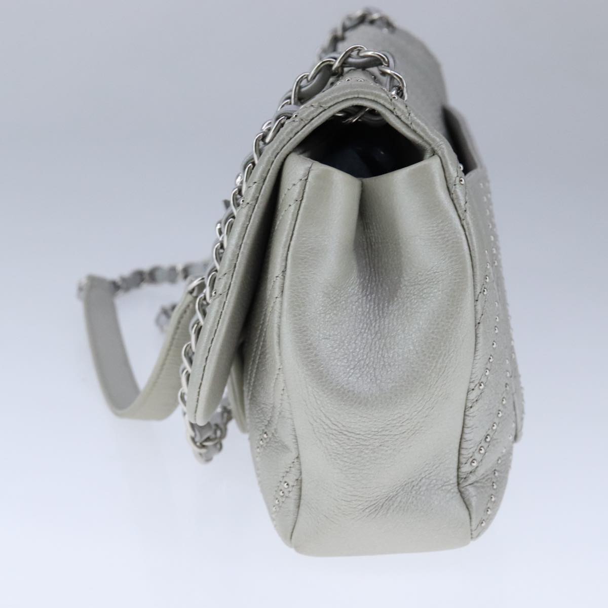 CHANEL Chain Shoulder Bag Leather Gray CC Auth PP141