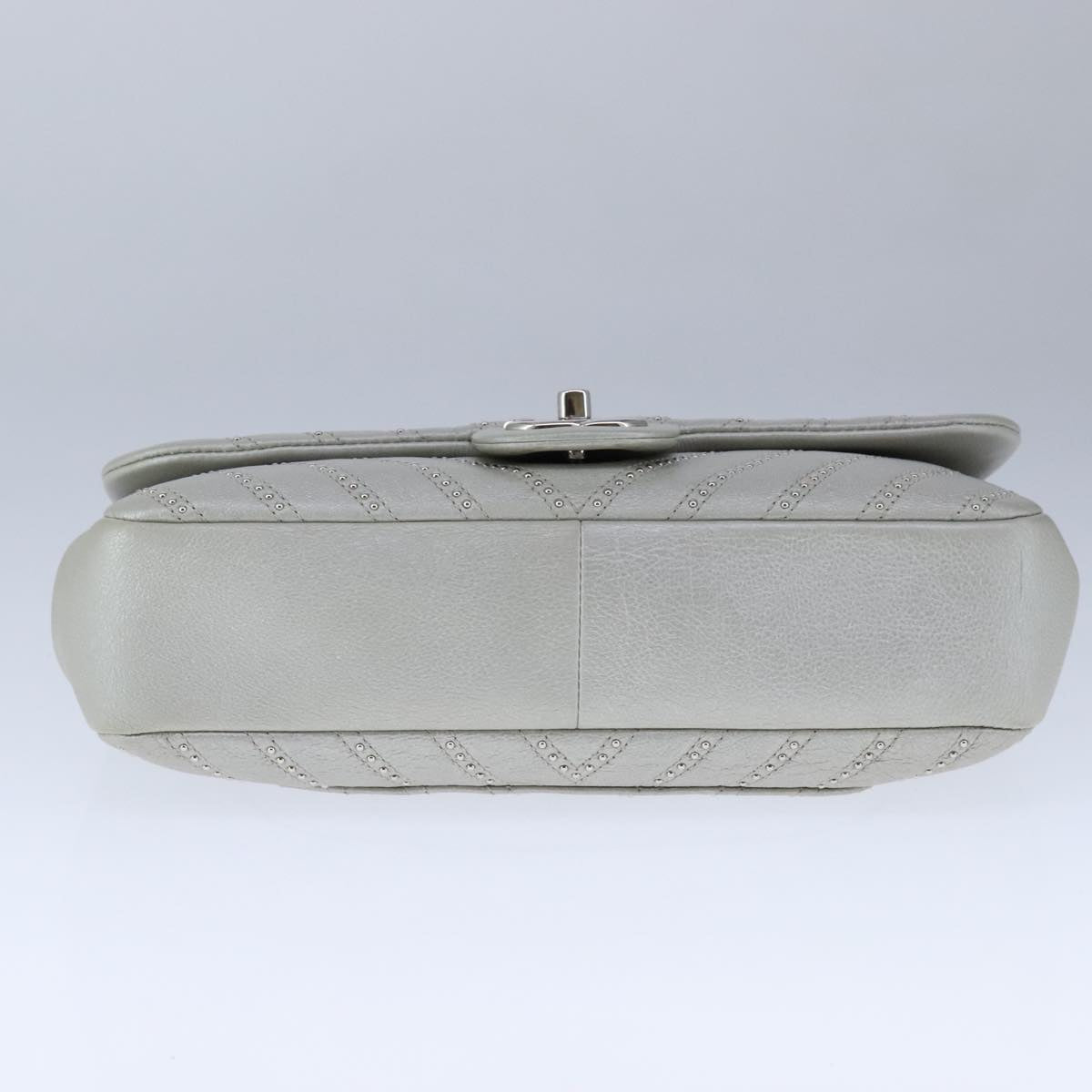 CHANEL Chain Shoulder Bag Leather Gray CC Auth PP141