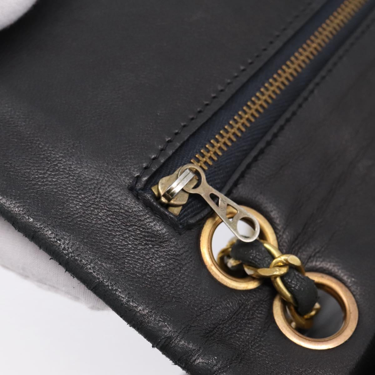 CHANEL Matelasse 25.5 Double Flap Chain Bag Lamb Skin Black Gold CC Auth PP249