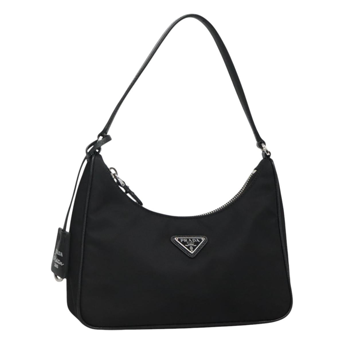 PRADA Shoulder Bag Nylon Black Silver Auth PP309