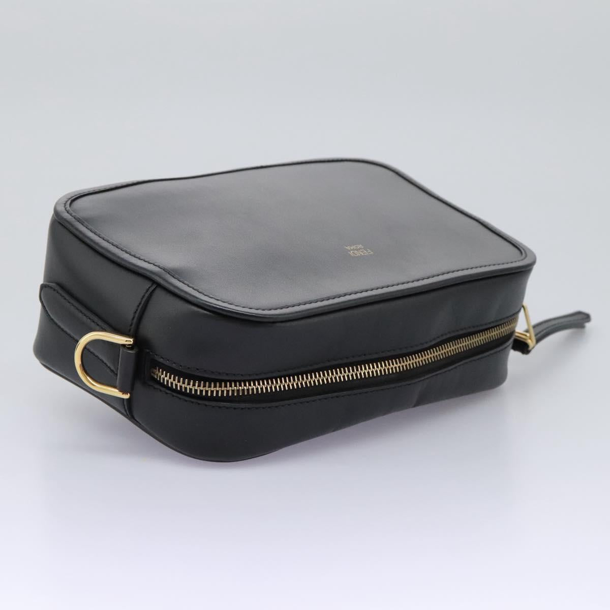 FENDI Shoulder Bag Leather Black Gold Auth PP343