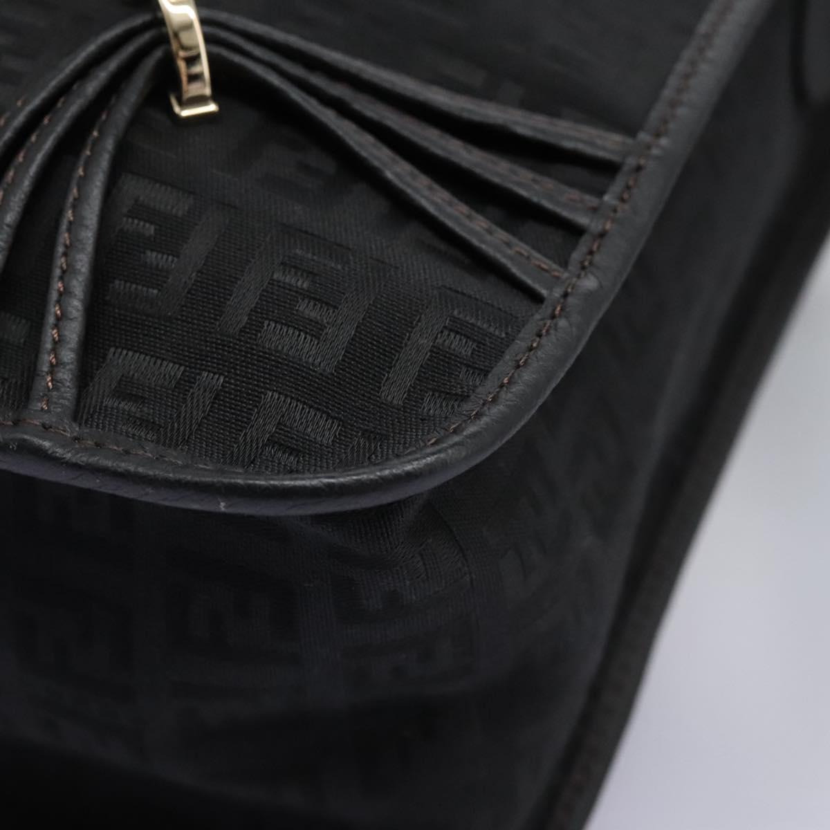 FENDI Zucchino Canvas Shoulder Bag Black Auth PP376V