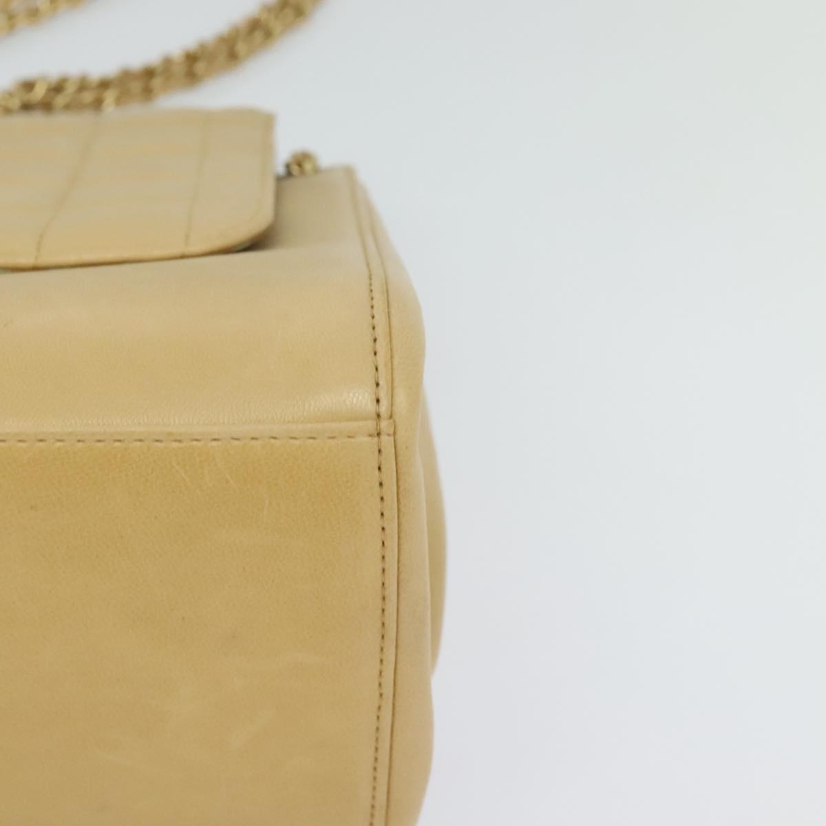 CHANEL Choco Bar Chain Shoulder Bag Leather Beige Gold CC Auth PP645