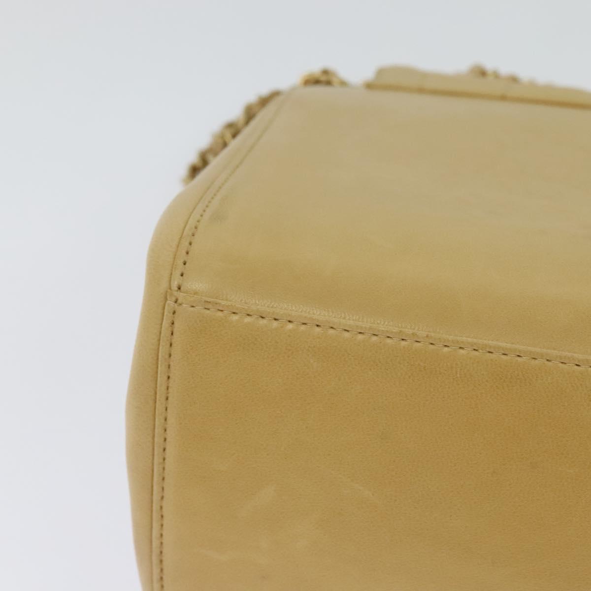 CHANEL Choco Bar Chain Shoulder Bag Leather Beige Gold CC Auth PP645