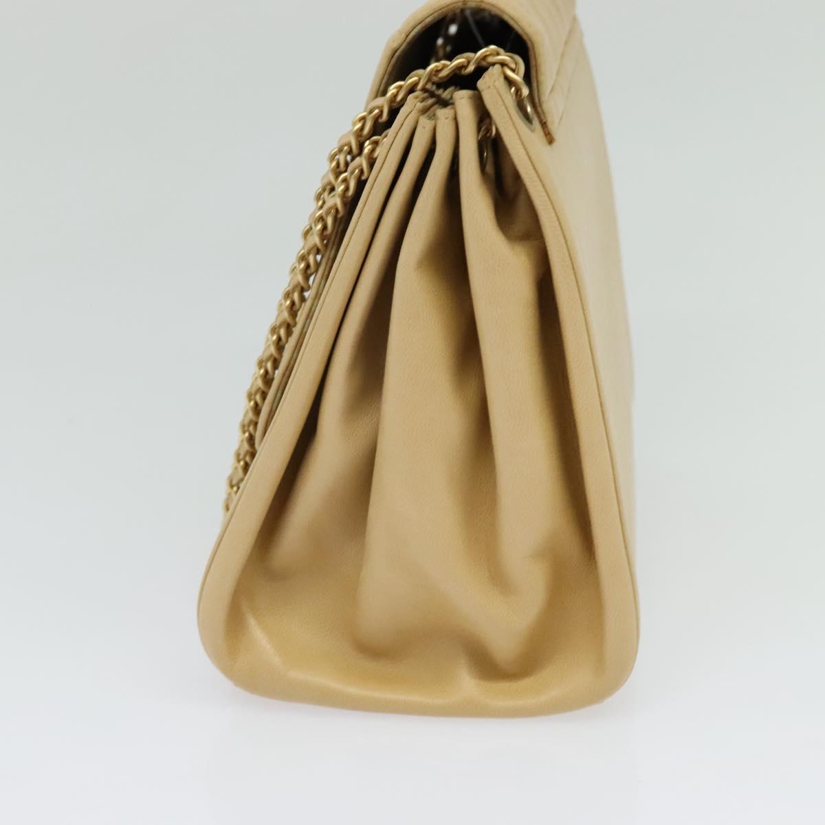 CHANEL Choco Bar Chain Shoulder Bag Leather Beige Gold CC Auth PP645