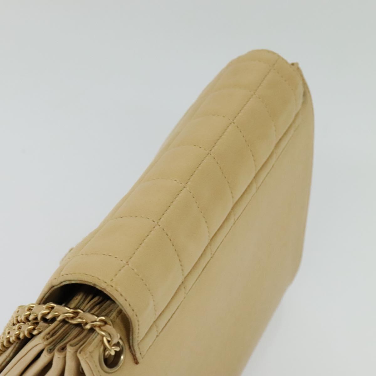 CHANEL Choco Bar Chain Shoulder Bag Leather Beige Gold CC Auth PP645