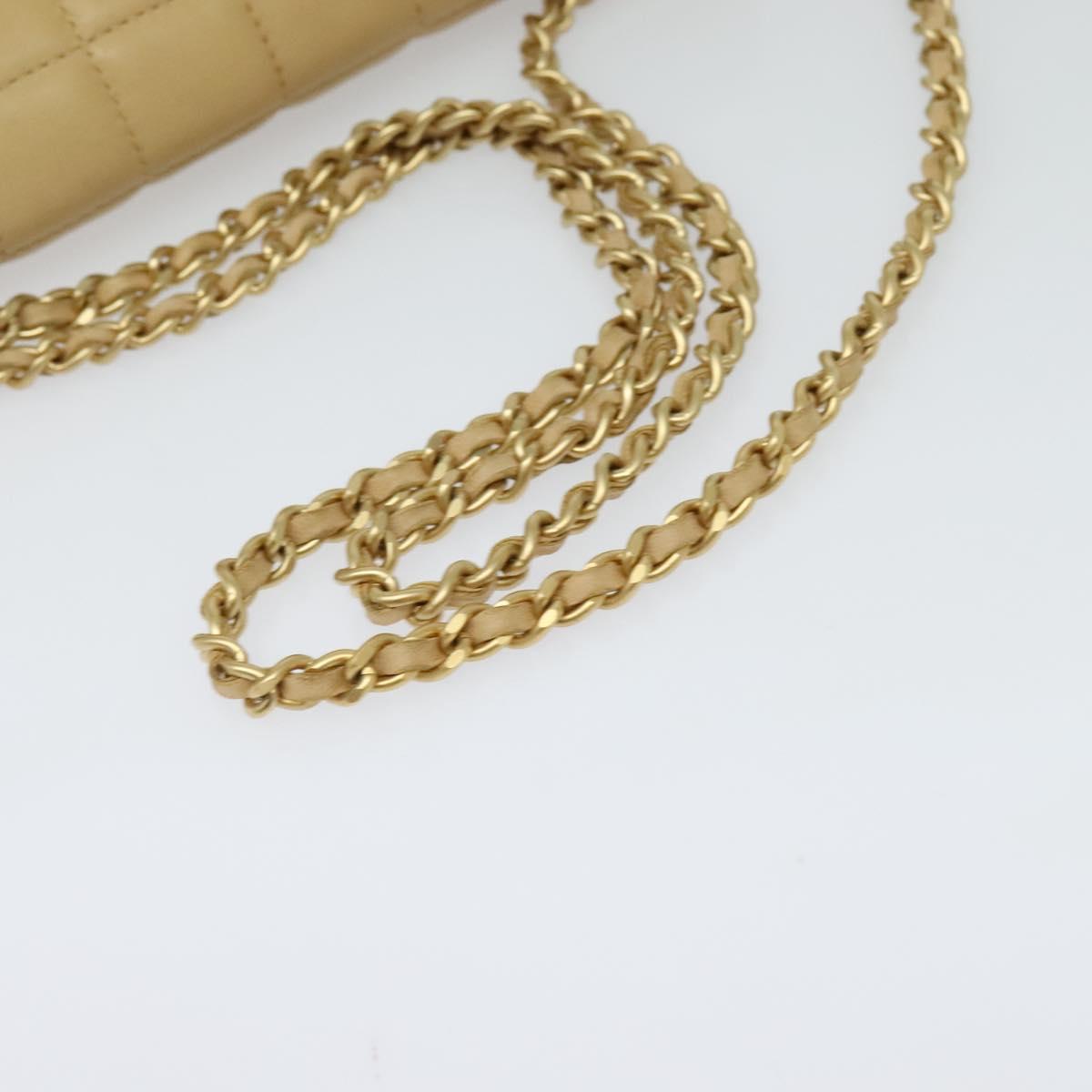 CHANEL Choco Bar Chain Shoulder Bag Leather Beige Gold CC Auth PP645
