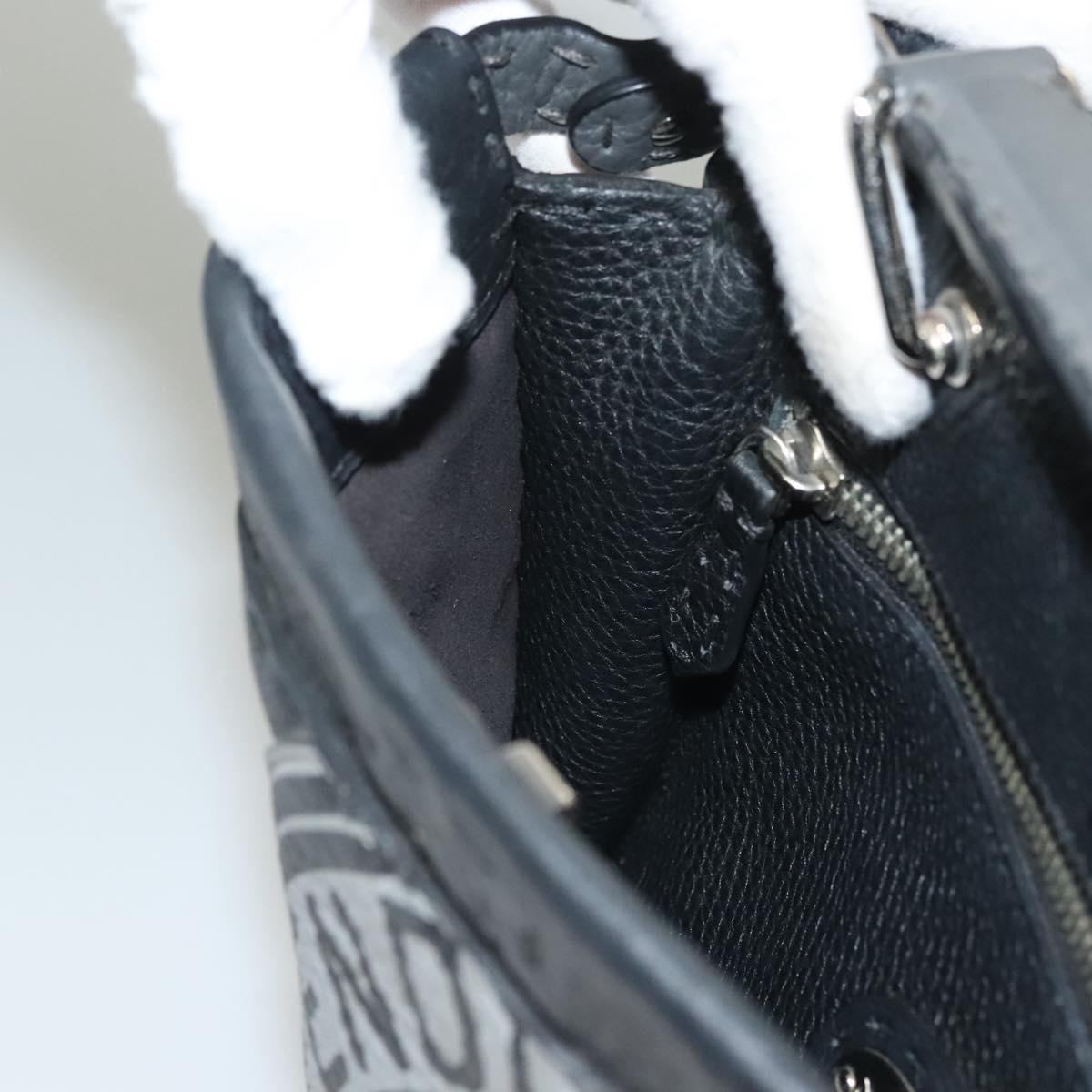 FENDI Celeria Hand Bag Leather 2way Black Silver Auth PP647