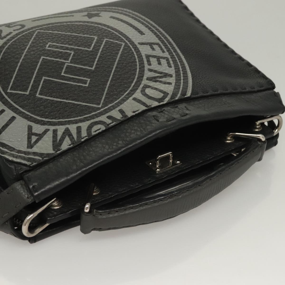 FENDI Celeria Hand Bag Leather 2way Black Silver Auth PP647
