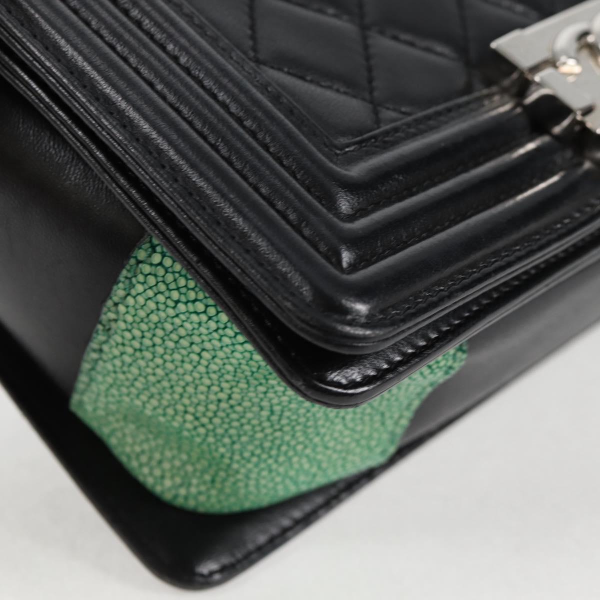 CHANEL Chain Boy Chanel Shoulder Bag Lamb Skin Black Silver CC Auth PP648M