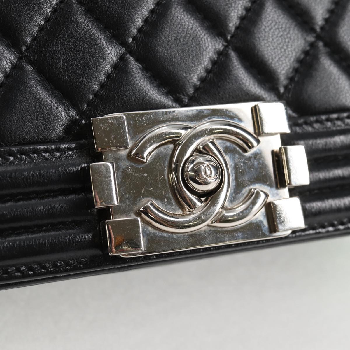 CHANEL Chain Boy Chanel Shoulder Bag Lamb Skin Black Silver CC Auth PP648M