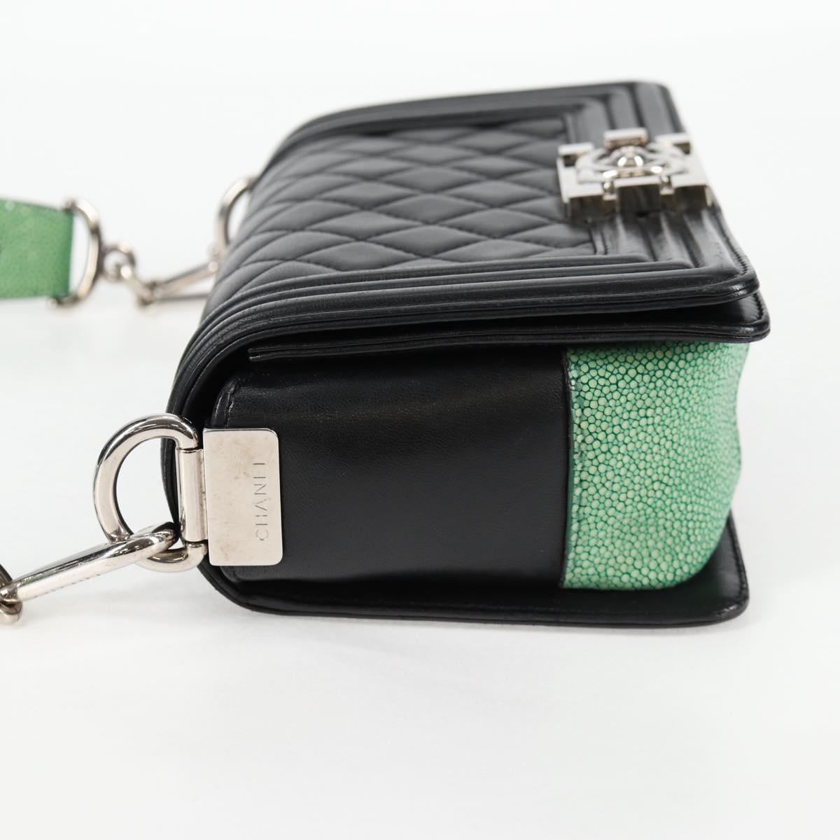 CHANEL Chain Boy Chanel Shoulder Bag Lamb Skin Black Silver CC Auth PP648M