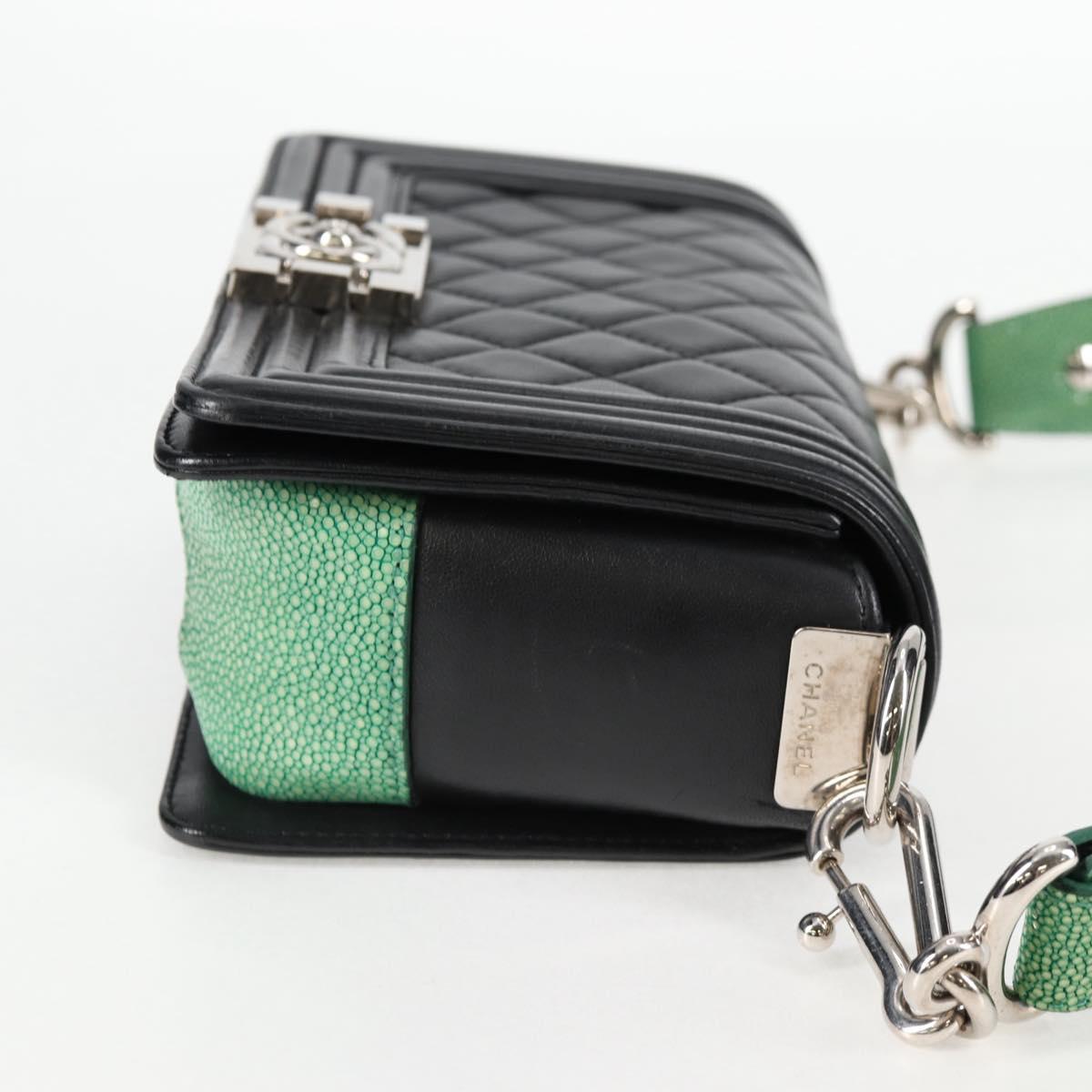 CHANEL Chain Boy Chanel Shoulder Bag Lamb Skin Black Silver CC Auth PP648M